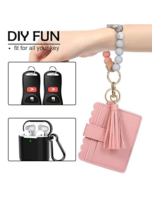 Movuzoi Wristlet Keychain Bracelet Wallet Card Holder Purse Pocket Wrist Car KeyRing Bangle for Women