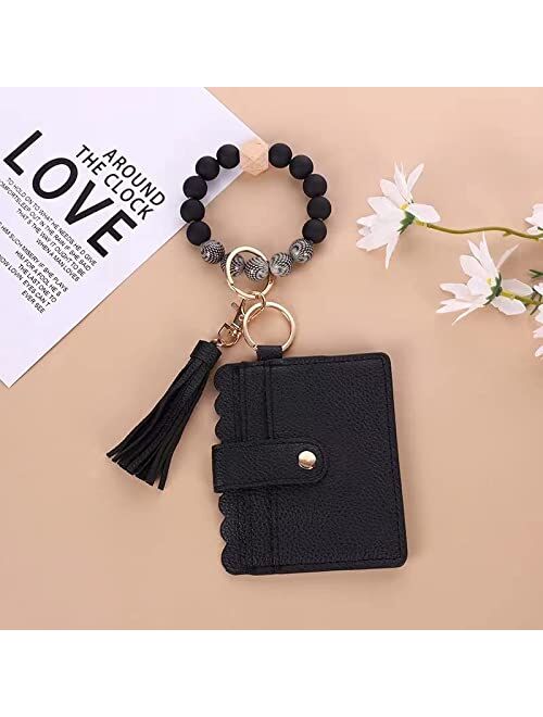 Movuzoi Wristlet Keychain Bracelet Wallet Card Holder Purse Pocket Wrist Car KeyRing Bangle for Women
