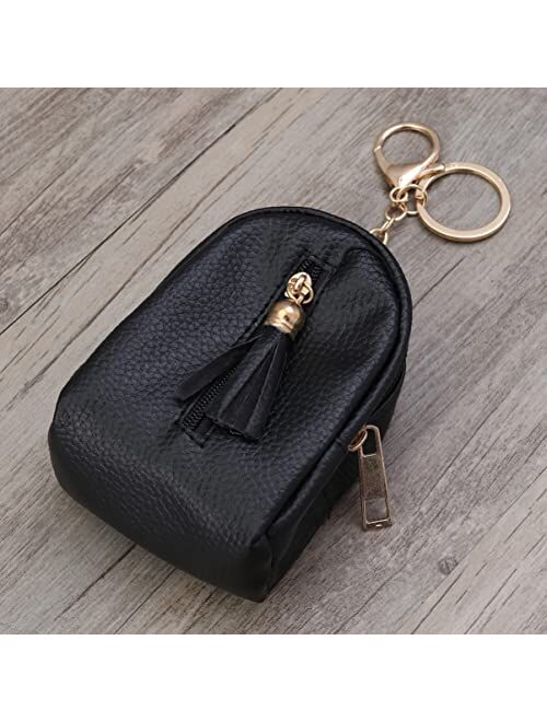 Generic Leather Coin Purse Zip Coin Pouch Small Change Pouch Wallet with Key Chain Tassel Zip Tassel Coin Purse Portable Storage Bag for Key USB Cable Coin, Black