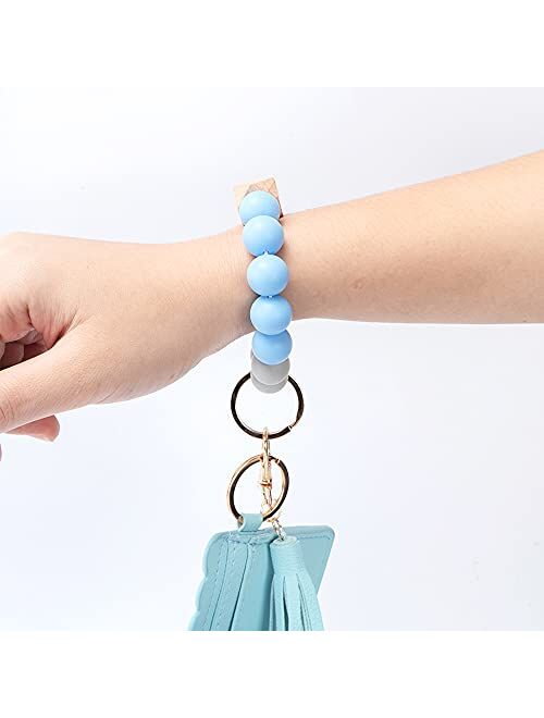 Ymsjhkj wallet keychain wristlet for women ,Silicone Beaded Bangle Keychain Pocket Purse Tassel Keychain Bangle Key Ring for Women