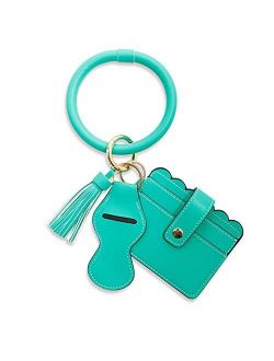 Mwfus Keychain Bracelet, key chains women Pocket Card Holder Tassel Keyring with