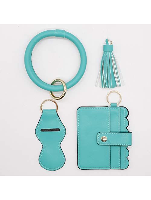 Mwfus Keychain Bracelet, key chains women Pocket Card Holder Tassel Keyring with
