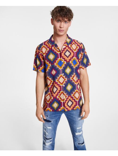 SUN + STONE Men's Jasper Regular-Fit Geo-Print Camp Shirt, Created for Macy's
