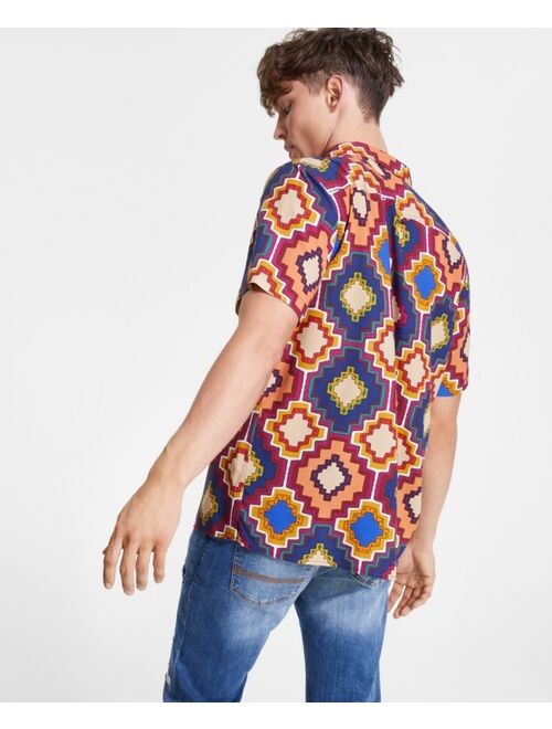 SUN + STONE Men's Jasper Regular-Fit Geo-Print Camp Shirt, Created for Macy's
