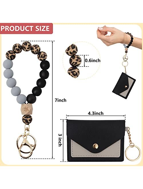 POILKMNI Wristlet Bracelet Keychain Wallet for Women Silicone Bead Keyring Bangle Pocket Card Holder Purse Tassel Keychain
