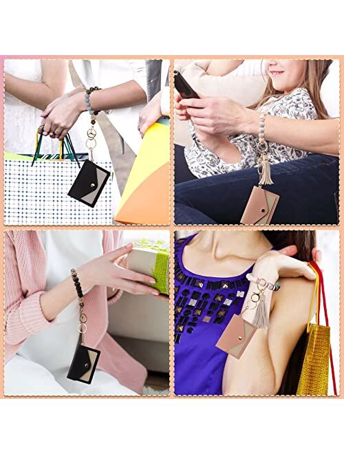 POILKMNI Wristlet Bracelet Keychain Wallet for Women Silicone Bead Keyring Bangle Pocket Card Holder Purse Tassel Keychain