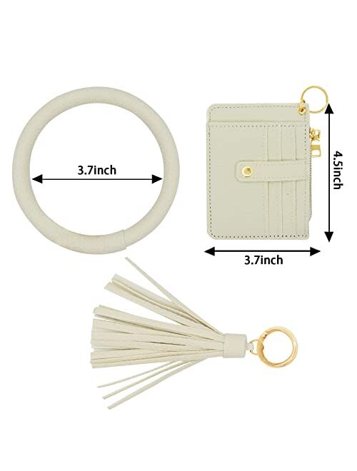 Esaer Wristlet Bracelet Keychain Wallet Key Ring Pocket Credit Card Holder Purse Tassel Keychain Bangle Car Key Ring for Women Girl