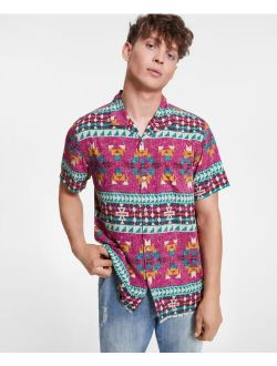 Men's Atlas Regular-Fit Geo-Print Camp Shirt, Created for Macy's