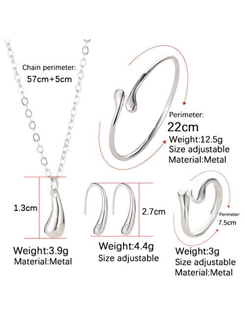 BCCloud 4PCS 925 Sterling Silver Jewelry Set for Women Teardrop Pendant Necklace Earrings Bracelet Ring Fit with Party Meeting Dating Wedding Daily Birthday Gift