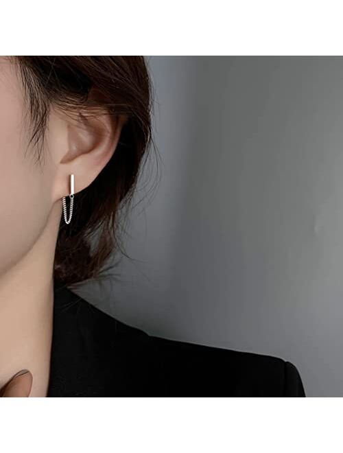 Reffeer 925 Sterling Silver Bar Chain Earrings Studs for Women Girls Bar Dangle Earring Minimalist