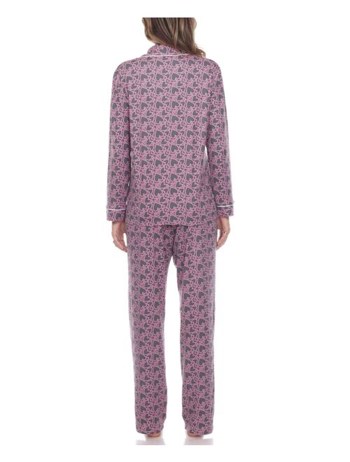 White Mark Women's 2 Piece Long Sleeve Heart Print Pajama Set