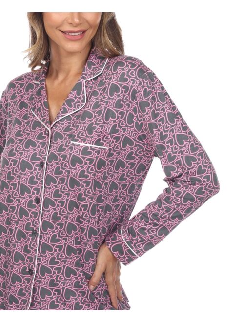White Mark Women's 2 Piece Long Sleeve Heart Print Pajama Set