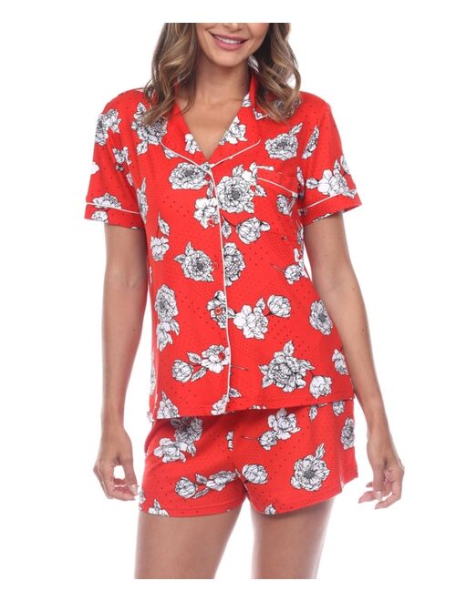 White Mark Women's Short Sleeve Floral Pajama Set, 2-Piece