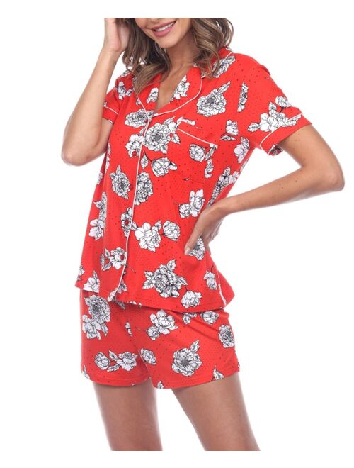 White Mark Women's Short Sleeve Floral Pajama Set, 2-Piece