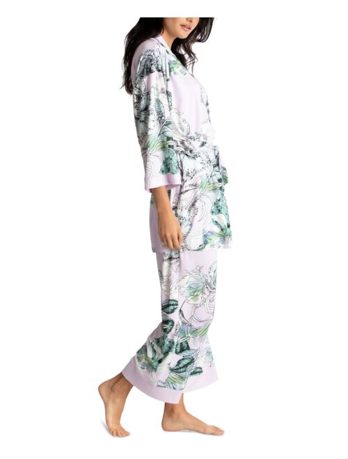 Linea Donatella Women's Printed Robe, Cami & Cropped Pants Pajama Set