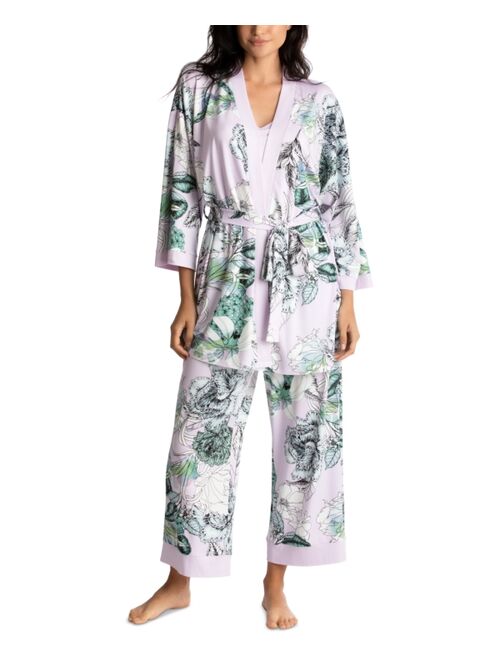 Linea Donatella Women's Printed Robe, Cami & Cropped Pants Pajama Set