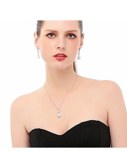 AMYJANE Elegant Jewelry Set for Women - Silver Teardrop Clear Cubic Zirconia Crystal Rhinestone Drop Earrings and Necklace Bridal Jewelry Sets Best Gift for Bridesmaids
