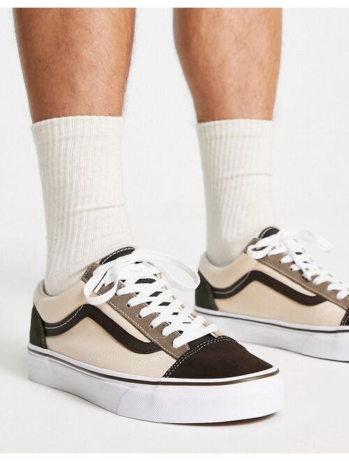Vans Style 36 sneakers in color block navy and brown