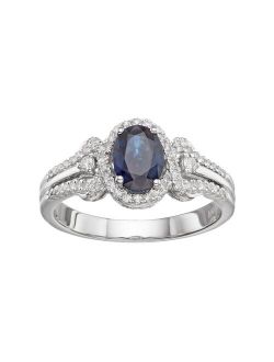 Gemminded 10k White Gold Sapphire & 1/4 Carat T.W. Diamond Oval Halo Ring