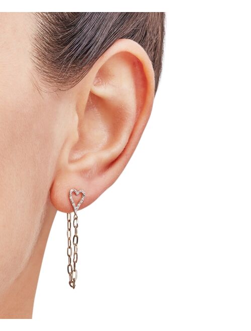 MACY'S Diamond Accent Heart Chain Front & Back Drop Earrings in 10k Gold