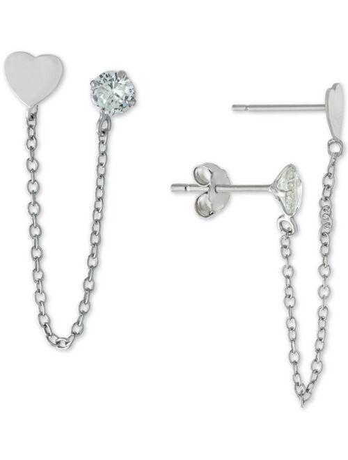 GIANI BERNINI Cubic Zirconia Heart Double Pierced Chain Drop Earrings in Sterling Silver, Created for Macy's