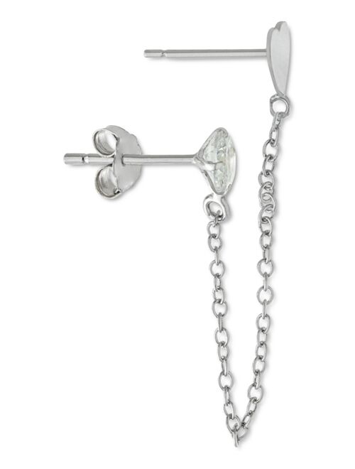 GIANI BERNINI Cubic Zirconia Heart Double Pierced Chain Drop Earrings in Sterling Silver, Created for Macy's