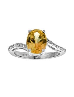 Gemminded Sterling Silver Citrine and Diamond Accent Oval Ring