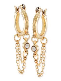 Gold-Tone Crystal & Chain Swag Huggie Hoop Earrings