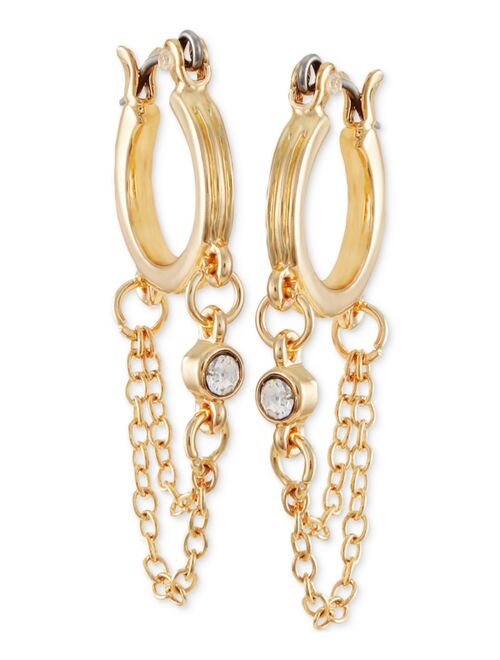 GUESS Gold-Tone Crystal & Chain Swag Huggie Hoop Earrings