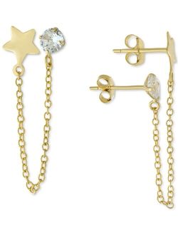 GIANI BERNINI Cubic Zirconia & Star Double Pierced Chain Drop Earrings in Gold-Plated Sterling Silver, Created for Macy's