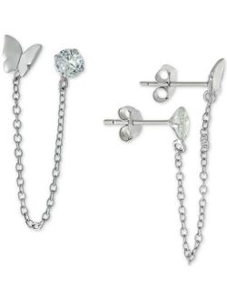 GIANI BERNINI Cubic Zirconia Butterfly Chain Double Pierced Drop Earrings in Sterling Silver, Created for Macy's