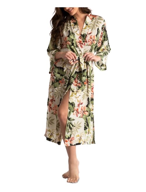 LINEA DONATELLA Women's Printed Satin Long Wrap Robe