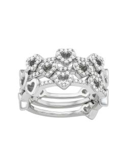 Sterling Silver 1/3 Carat T.W. Diamond Heart Stack Ring Set
