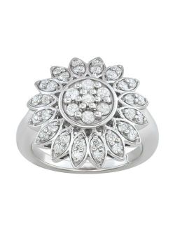 1 Carat T.W. Diamond Sterling Silver Flower Ring