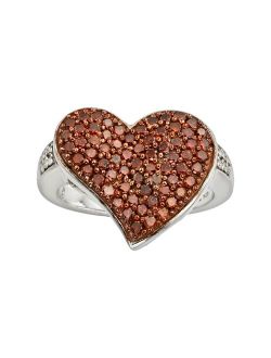 Sterling Silver 1-ct. T.W. Red and White Diamond Heart Ring