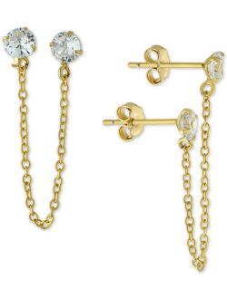 GIANI BERNINI Cubic Zirconia Double Pierced Chain Drop Earrings in Gold-Plated Sterling Silver, Created for Macy's
