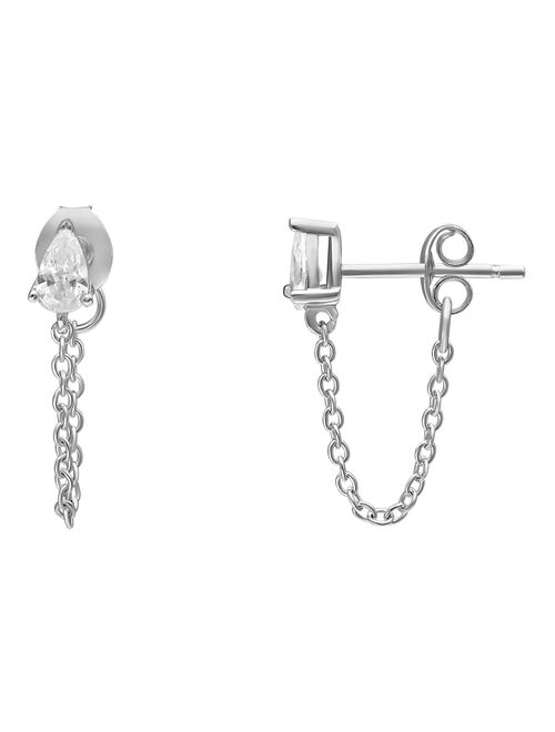 PRIMROSE Sterling Silver Pear-Cut Cubic Zirconia Chain Drop Earrings