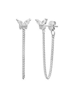 PRIMROSE Sterling Silver Marquise Cubic Zirconia Butterfly Curb Chain Front to Back Drop Earrings