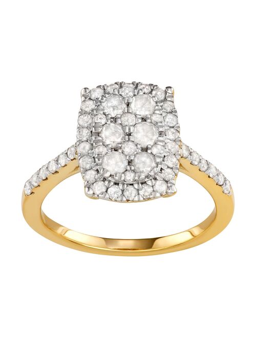 14k Gold Over Silver 1 Carat T.W. Diamond Cluster Ring