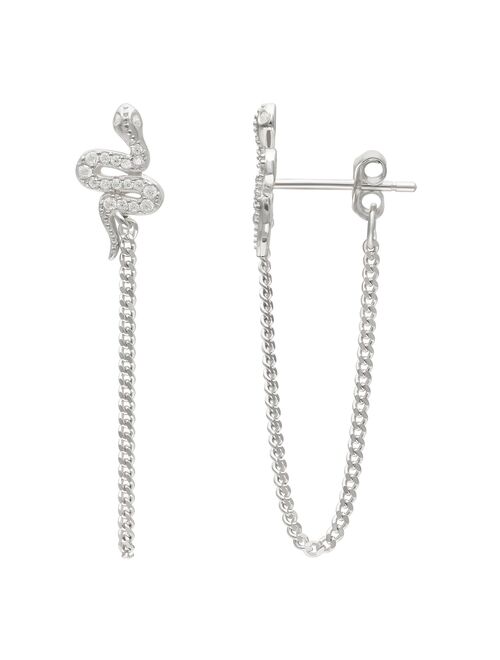 PRIMROSE Sterling Silver Cubic Zirconia Snake Chain Drop Earrings