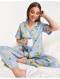 mix & match modal fruit pajama shirt in blue