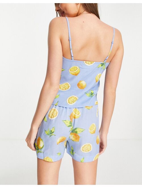 ASOS DESIGN mix & match modal fruit pajama short in blue