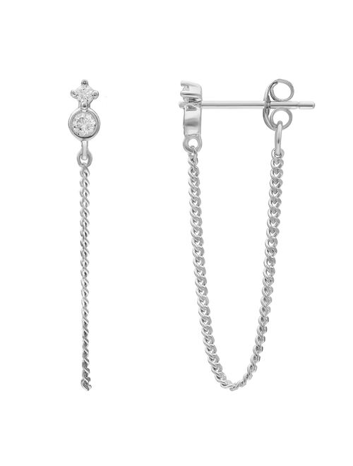 PRIMROSE Sterling Silver Cubic Zirconia Double Chain Drop Earrings