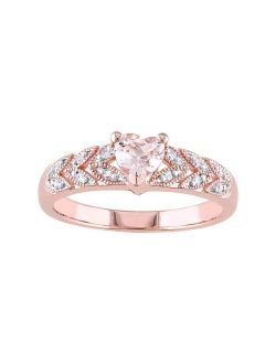 Stella Grace Rose Gold Tone Sterling Silver Morganite & Diamond Accent Heart Leaf Ring