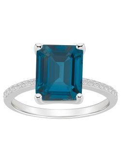 Alyson Layne 14k White Gold Emerald-Cut London Blue Topaz & 1/10 Carat T.W. Diamond Ring
