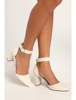Molly Mae Bone Suede Pointed-Toe Ankle Strap Pumps