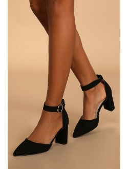 Molly Mae Bone Suede Pointed-Toe Ankle Strap Pumps
