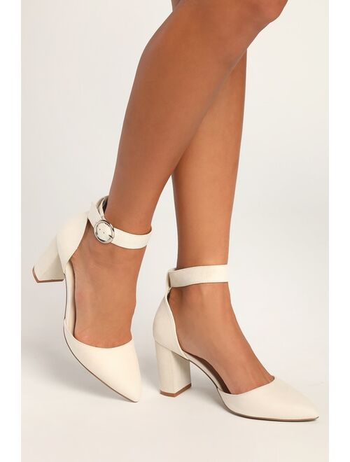 Lulus Molly Mae Bone Suede Pointed-Toe Ankle Strap Pumps