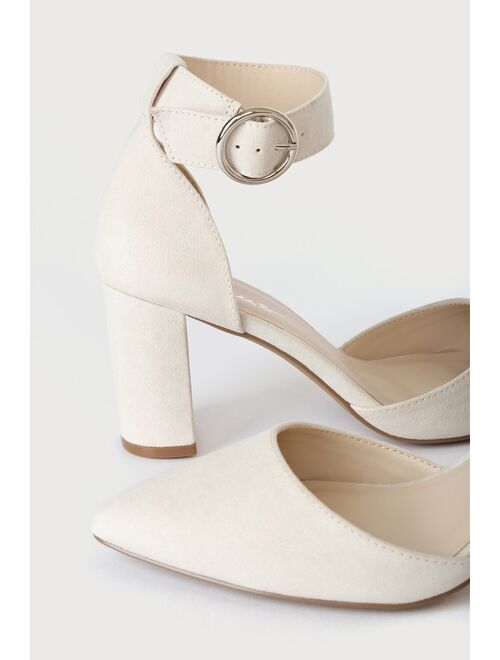 Lulus Molly Mae Bone Suede Pointed-Toe Ankle Strap Pumps