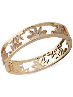 Gold-Tone Crystal & Mother-of-Pearl Flower Cutout Bangle Bracelet